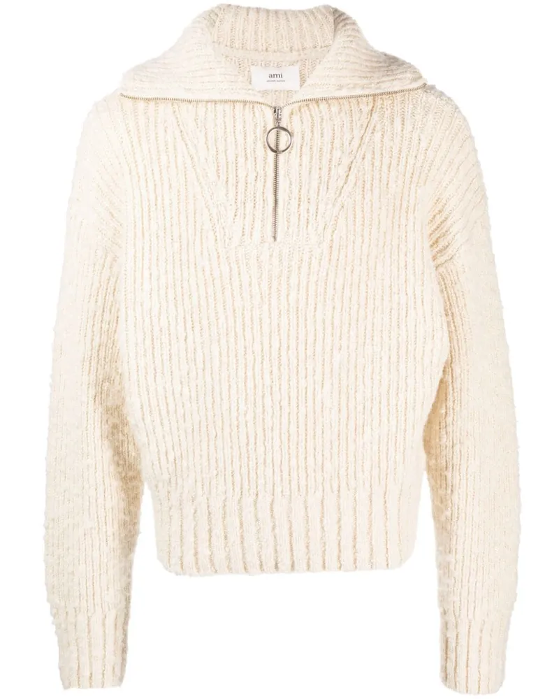 AMI Paris Gerippter Strickpullover mit Reißverschluss - Nude Nude