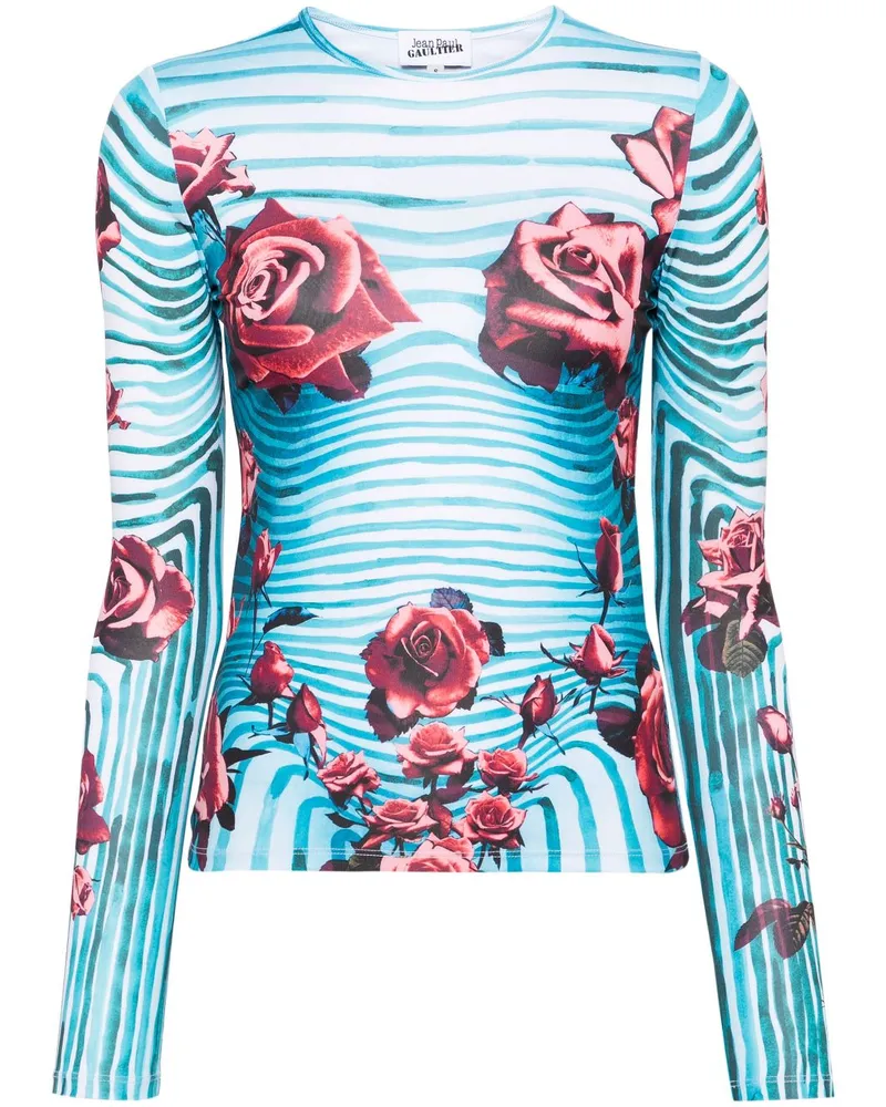 Jean Paul Gaultier Morphing Bluse mit blumigem Print - Blau Blau