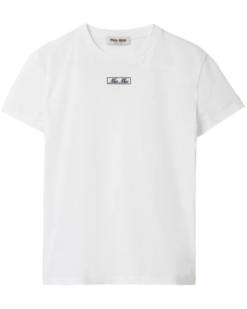 Miu Miu T-Shirt mit Logo-Stickerei - Weiß Weiß