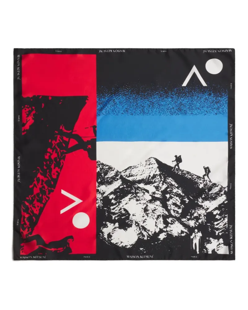 Kitsuné Polarized Seidenschal mit grafischem Print - Schwarz Schwarz