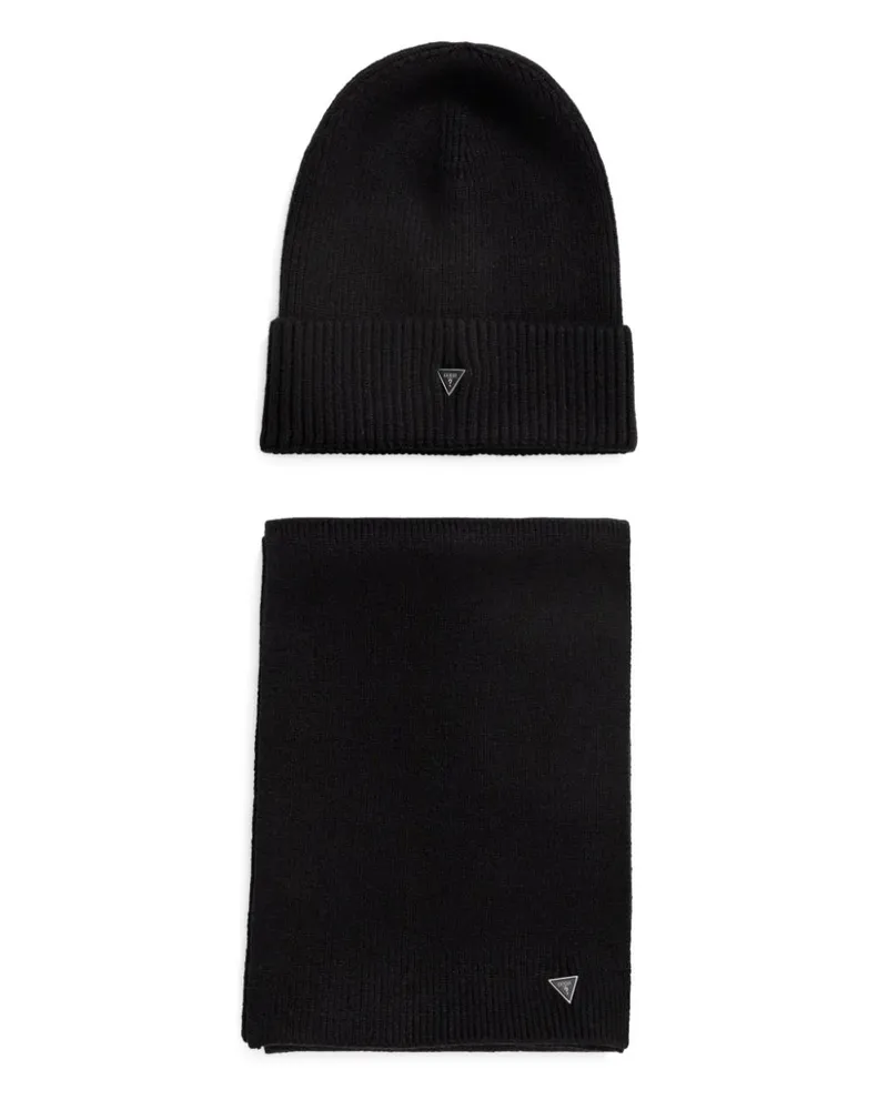Guess Set aus Beanie und Schal mit Applikation - Schwarz Schwarz