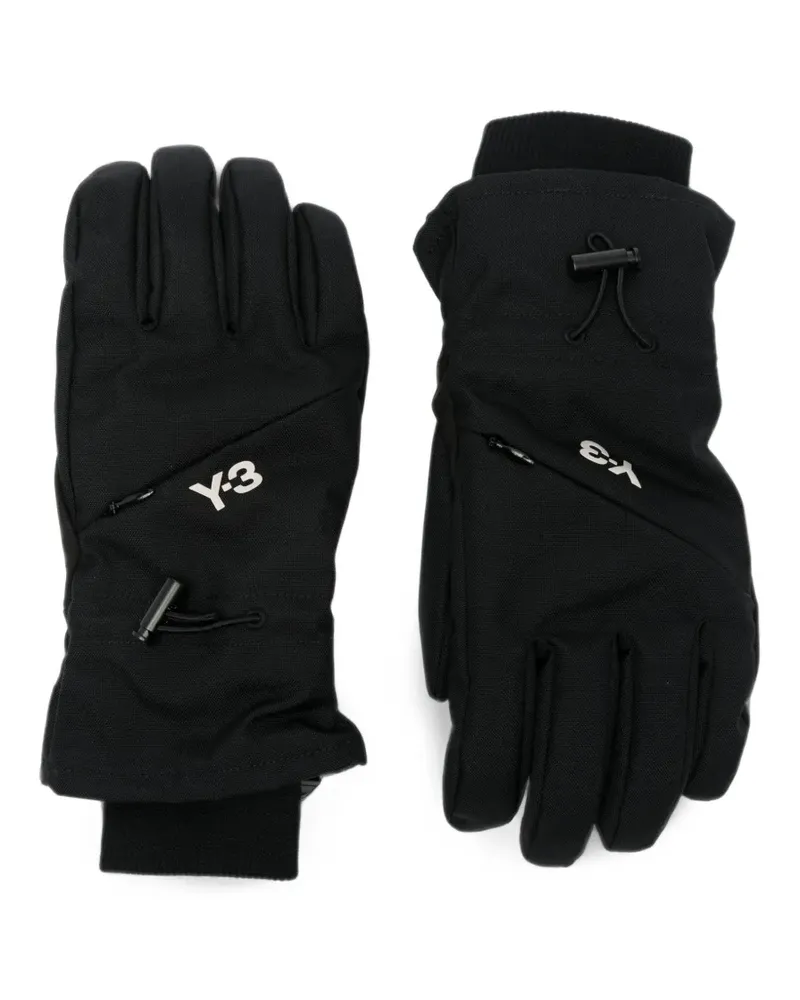 Y-3 logo-print zip-detail gloves - Schwarz Schwarz
