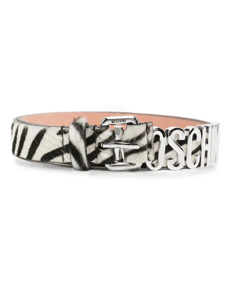 Moschino logo-lettering zebra-print belt - Weiß Weiß