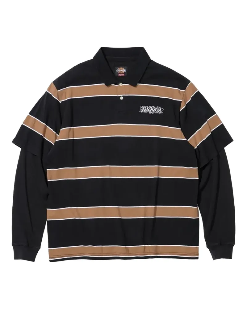 Supreme Being Gestreiftes Thermo-Poloshirt - Schwarz Schwarz