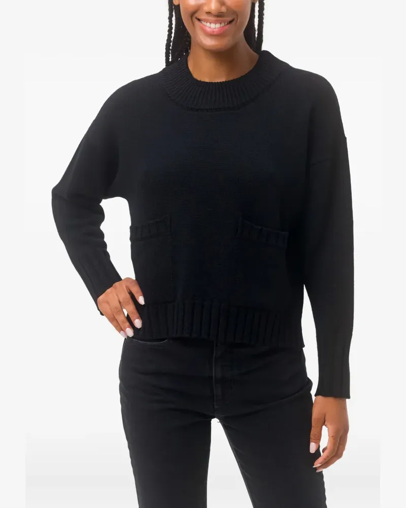 Alpha Studio Rundhals-Pullover mit Vordertasche - Schwarz Schwarz