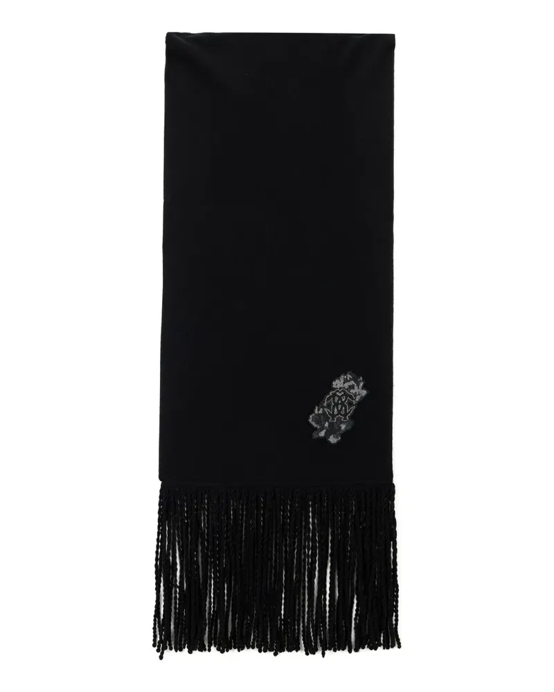 Roberto Cavalli fringed logo scarf - Schwarz Schwarz