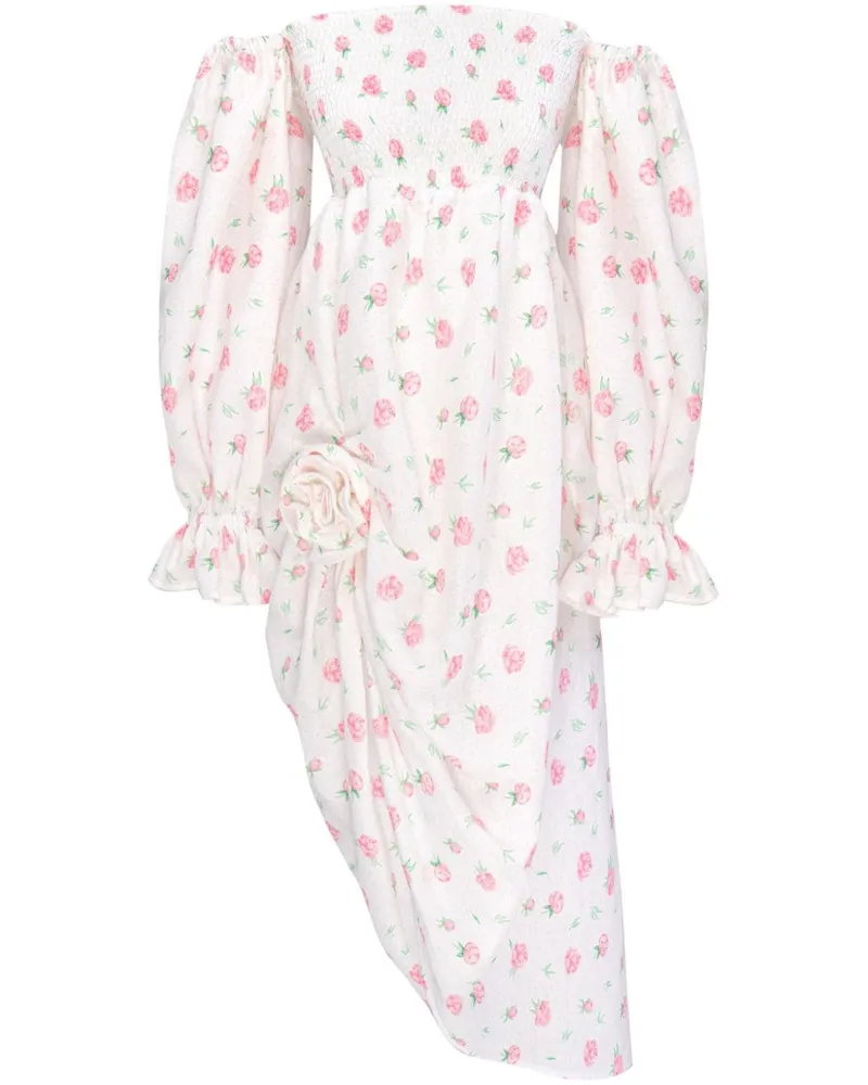 SLEEPER Atlanta Leinenkleid mit Rosen-Print - Weiß Weiß
