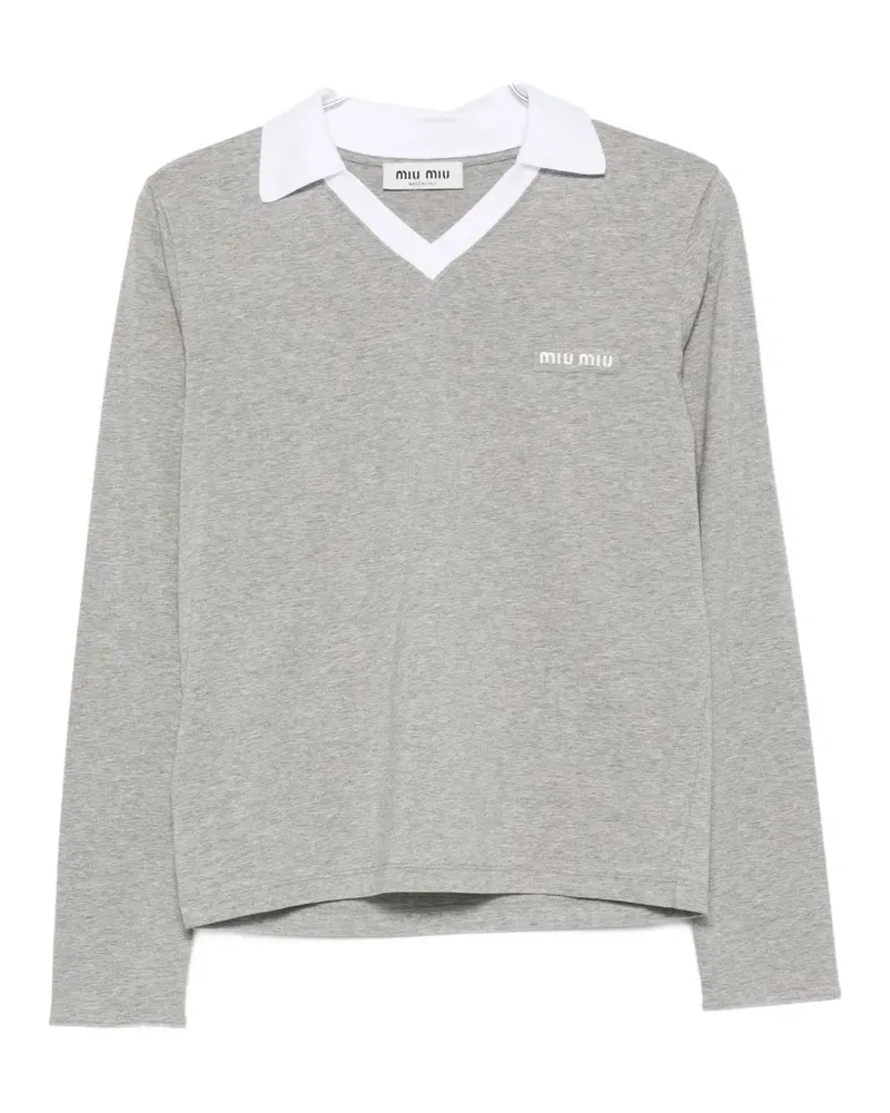 Miu Miu logo-patch V-neck T-shirt - Grau Grau