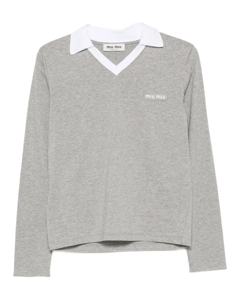 Miu Miu logo-patch V-neck T-shirt - Grau Grau
