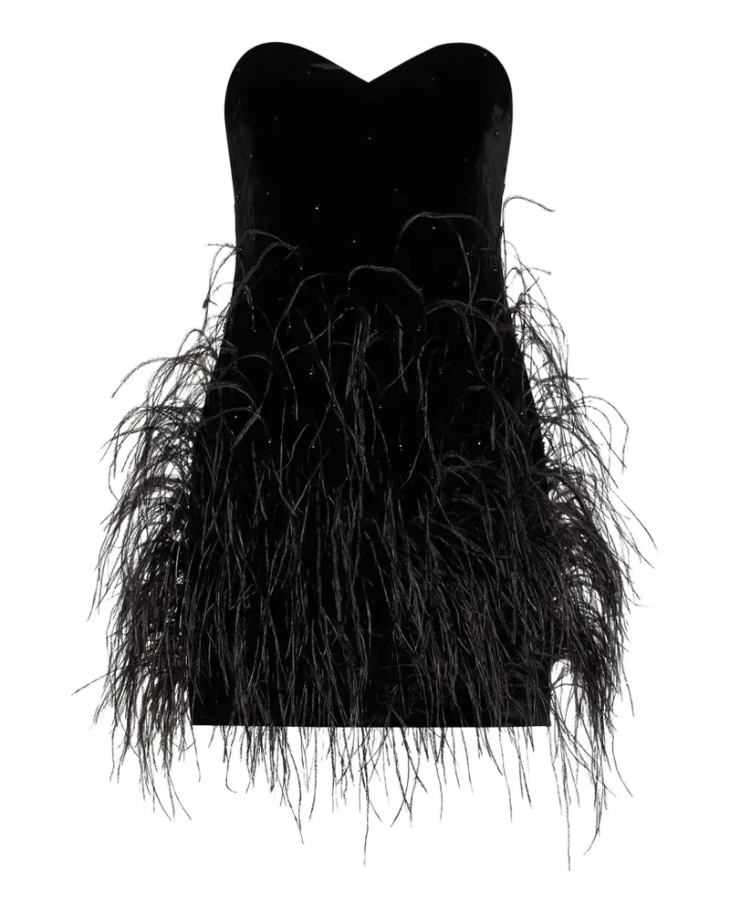 Amen crystal-embellished feather-trim mini dress - Schwarz Schwarz
