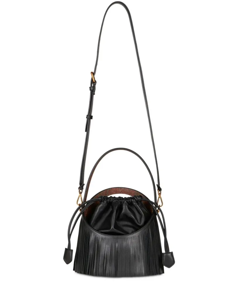 Etro Mittelgroße Saturno Beuteltasche mit Fransen - Schwarz Schwarz