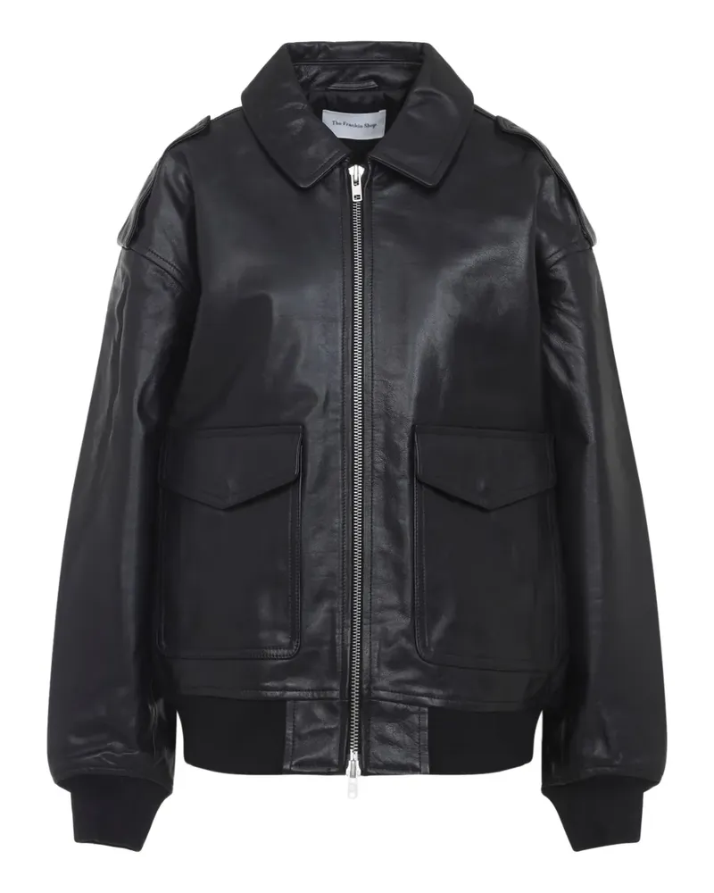 FRANKIE Shop Lederjacke mit klassischem Kragen - Schwarz Schwarz