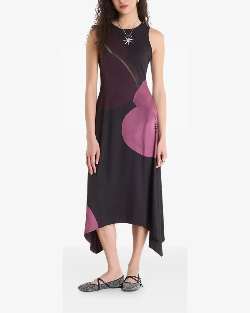 Desigual floral-print midi dress - Schwarz Schwarz