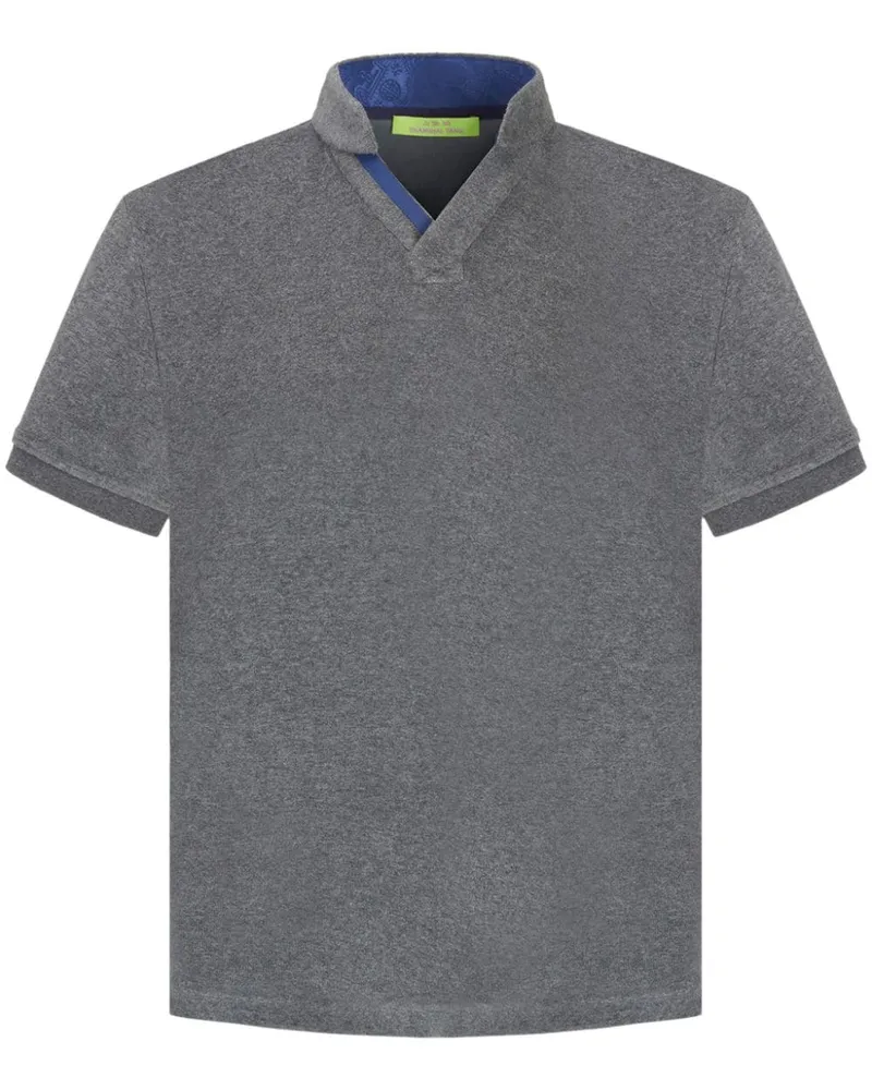 Shanghai Tang stand-up collar V-neck polo shirt Grau