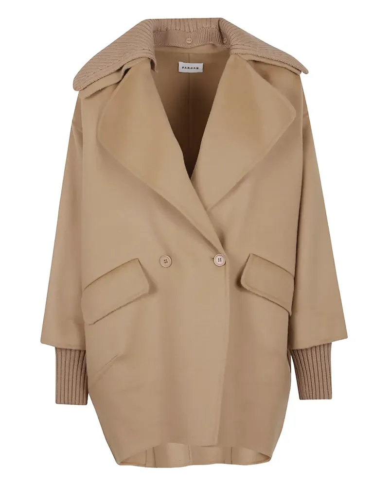 P.A.R.O.S.H. P.A.R.O H. Doppelreihiger Mantel mit geripptem Kragen - Nude Nude