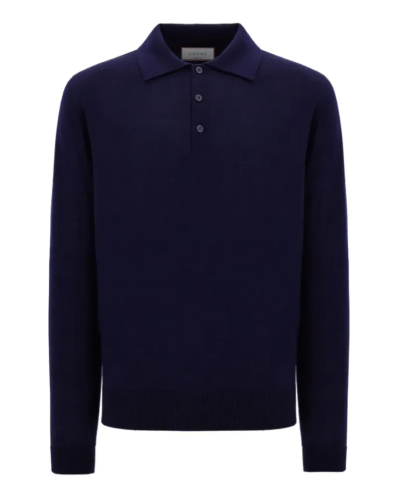 Canali Polo-Pullover aus Merinowolle - Blau Blau