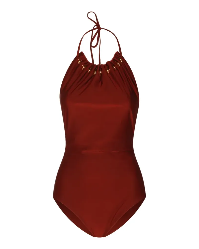 Zimmermann embellished halterneck swimsuit - Rot Rot