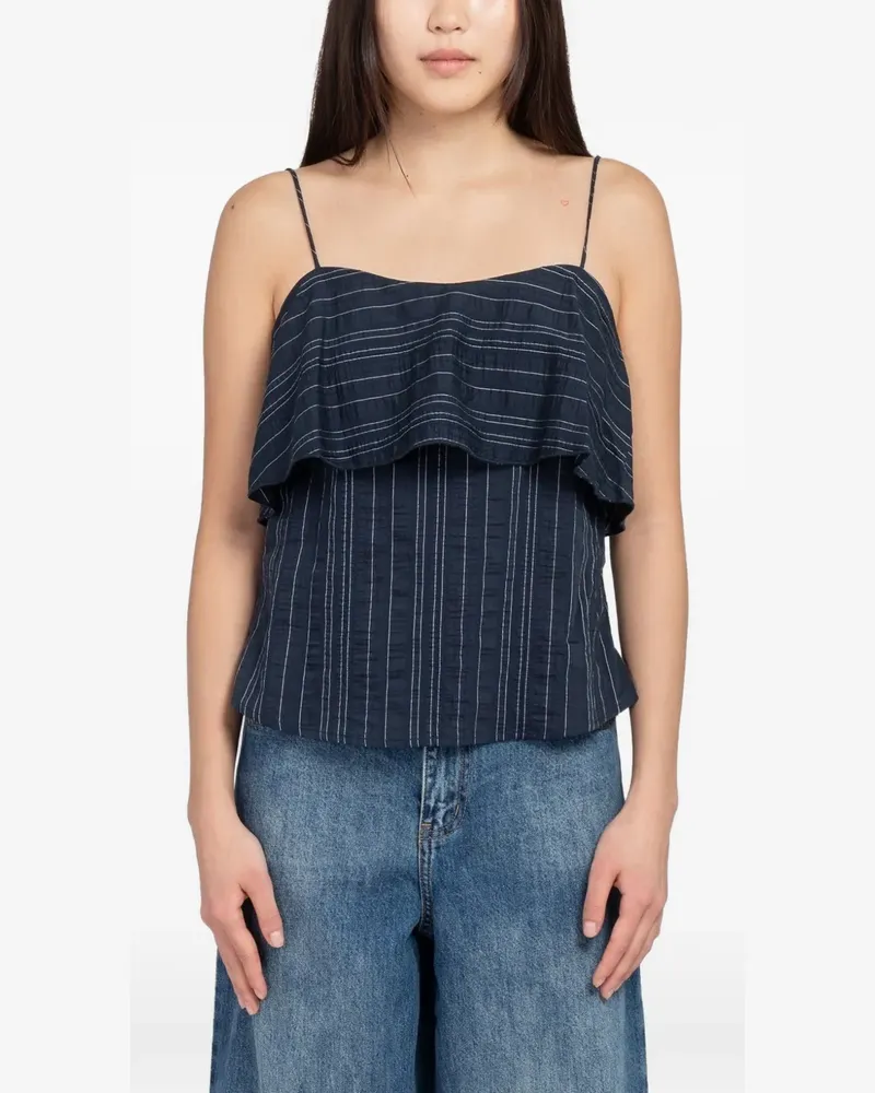 Minimum Zine pinstripe ruffled top - Blau Blau