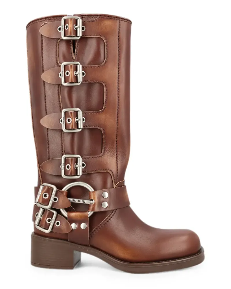 Miu Miu buckle-detail leather boots - Braun Braun
