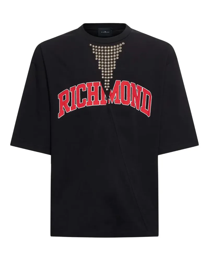 John Richmond T-Shirt mit verziertem Ausschnitt - Schwarz Schwarz