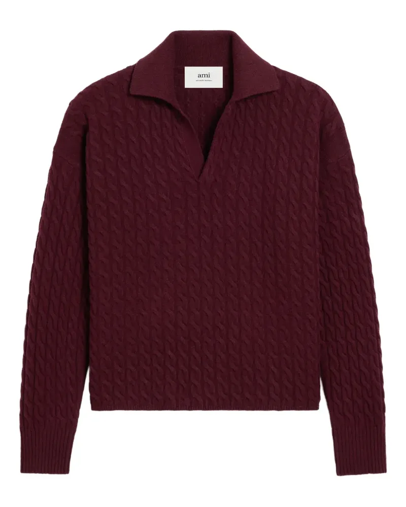 AMI Paris Poloshirt mit Zopfmuster - Rot Rot