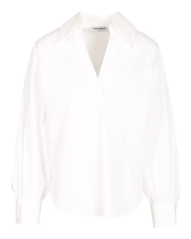 Al Duca D’Aosta 1902 V-neck spread-collar cotton blouse - Weiß Weiß