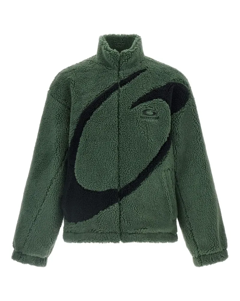Balenciaga Sherpa-Jacke mit Logo-Stickerei - Grün Grün