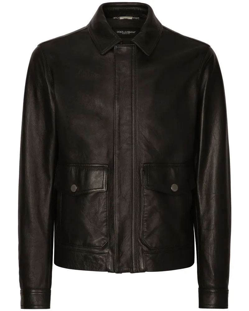 Dolce & Gabbana Ledermantel mit Kragen - Schwarz Schwarz