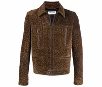 Wildlederjacke mit Leoparden-Print - Braun