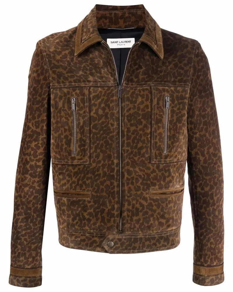 Saint Laurent Wildlederjacke mit Leoparden-Print - Braun Braun