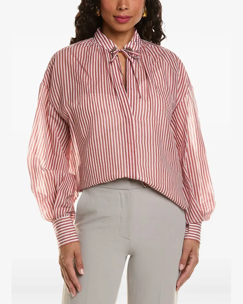 Brunello Cucinelli striped tie-neck blouse - Rot Rot