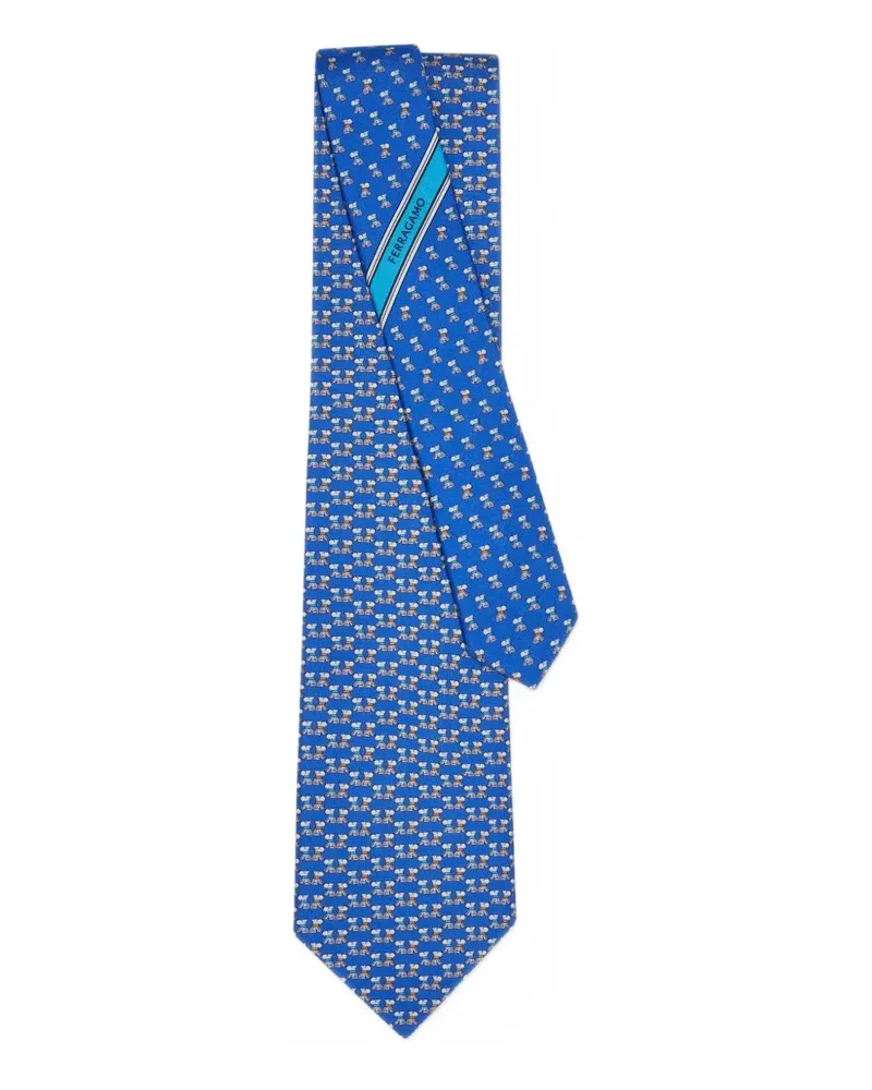 Ferragamo Seidenkrawatte mit Terrier-Print - Blau Blau