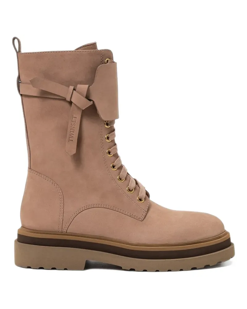 Twin-Set leather combat boots with insert - Nude Nude