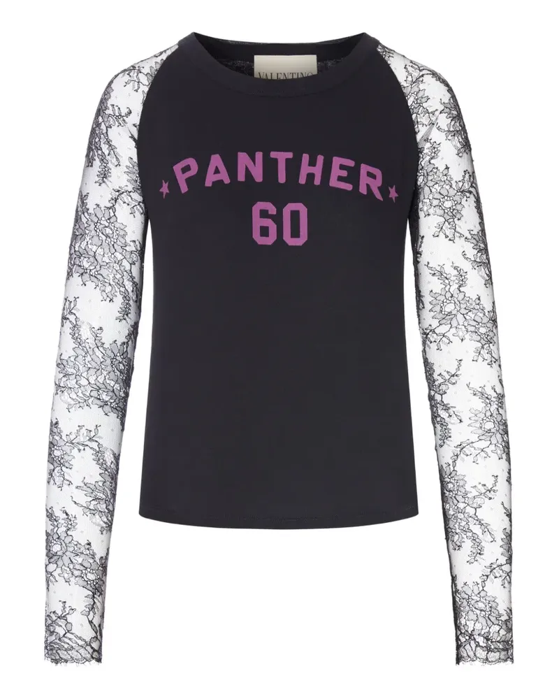 Valentino Garavani lace-sleeve graphic-print T-shirt - Schwarz Schwarz