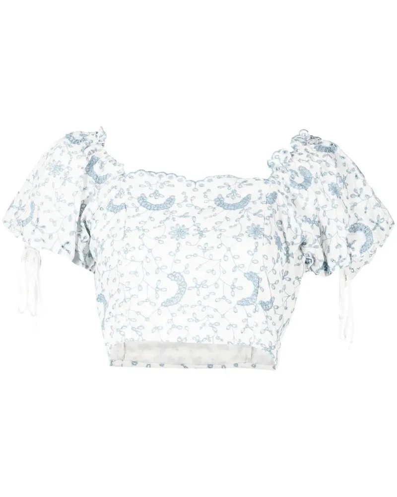 LoveShackFancy Melina Cropped-Top - Weiß Weiß