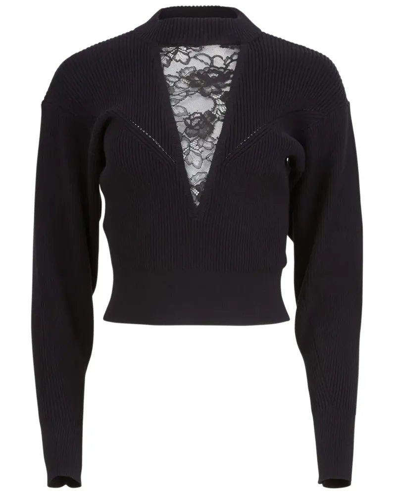 Fleur Du Mal Cropped-Pullover mit Spitzeneinsatz - Schwarz Schwarz