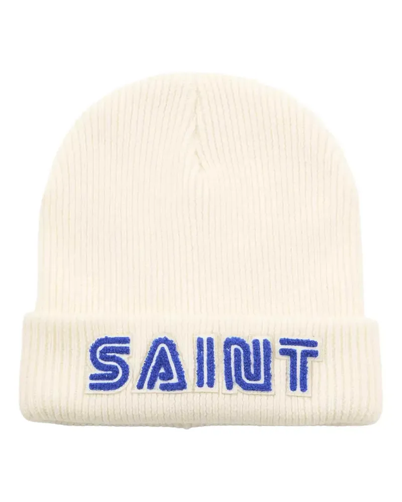 SAINT MXXXXXX logo-embroidered beanie hat - Nude Nude