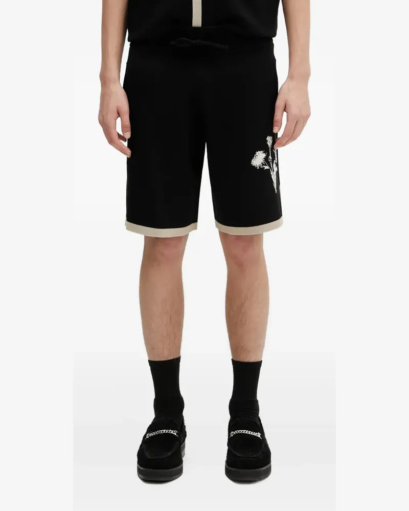 Filling Pieces Gestrickte Gardener Shorts mit Blumenstickerei - Schwarz Schwarz