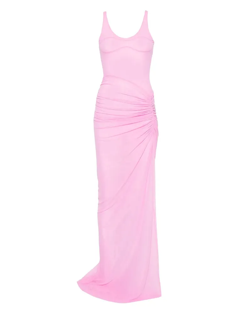 David Koma Gerafftes Abendkleid aus Mesh - Rosa Rosa