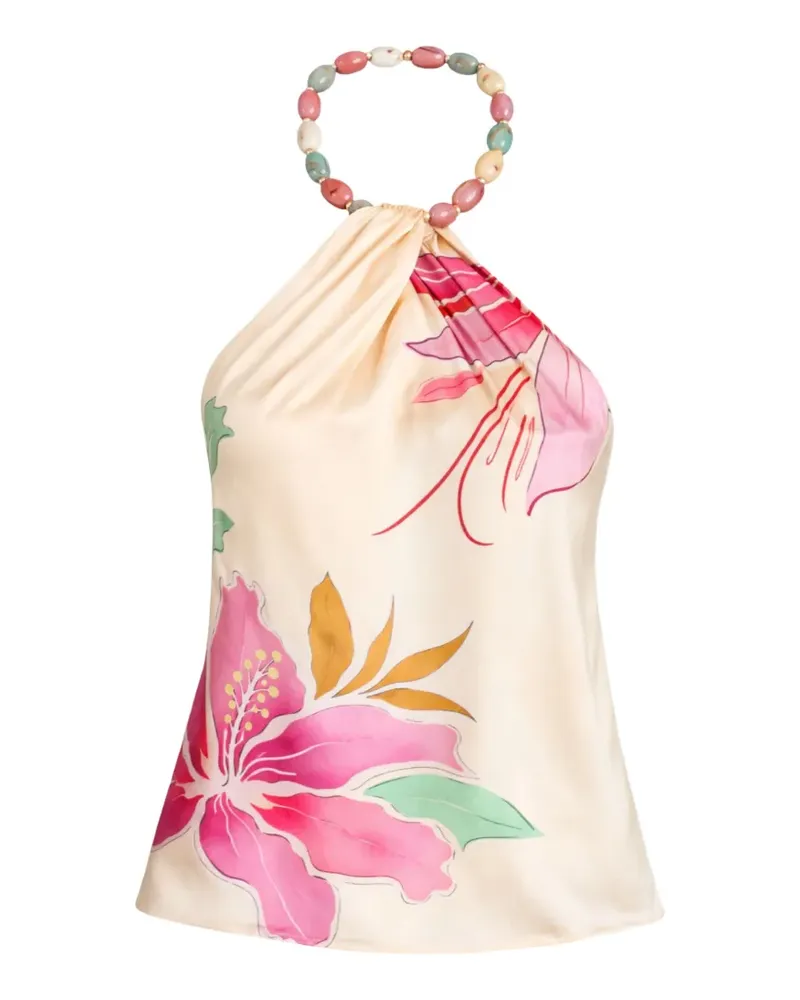 Retrofête Milani floral beaded top - Nude Nude