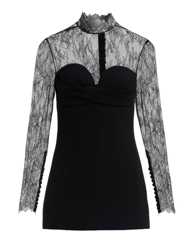 Elie Saab Stehkragen-Minikleid mit Spitzeneinsatz - Schwarz Schwarz