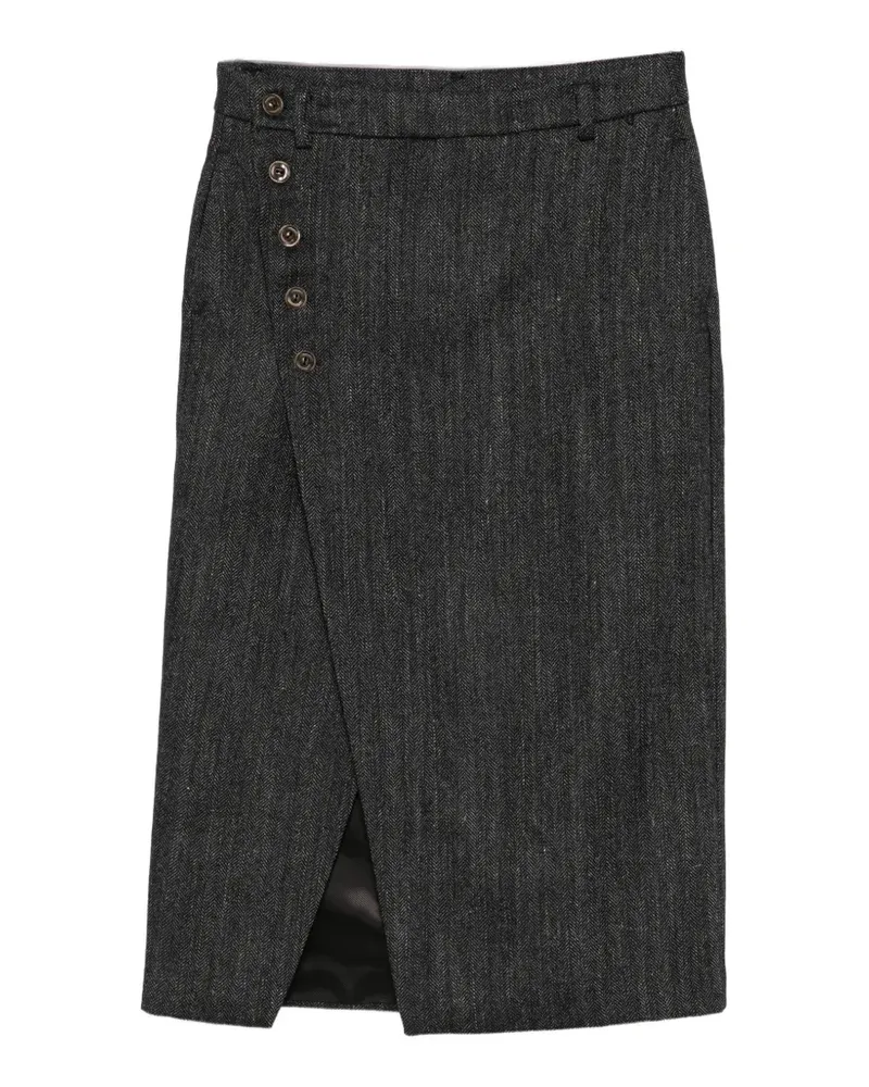 SOLOTRE herringbone button-fastening midi skirt - Grau Grau