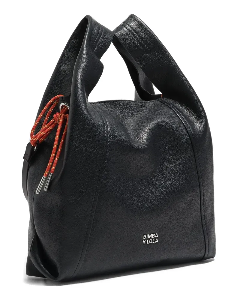 BIMBA Y LOLA Mittelgroßer Paper Tote Bag mit Seildetail - Schwarz Schwarz