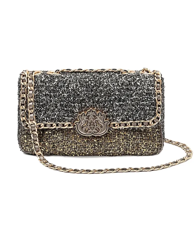 ISLA Tweed-Schultertasche im Metallic-Look - Schwarz Schwarz