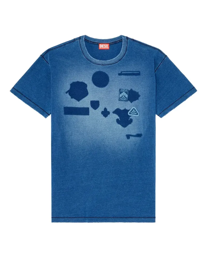 Diesel T-Shirt mit Patches in Schattenoptik - Blau Blau