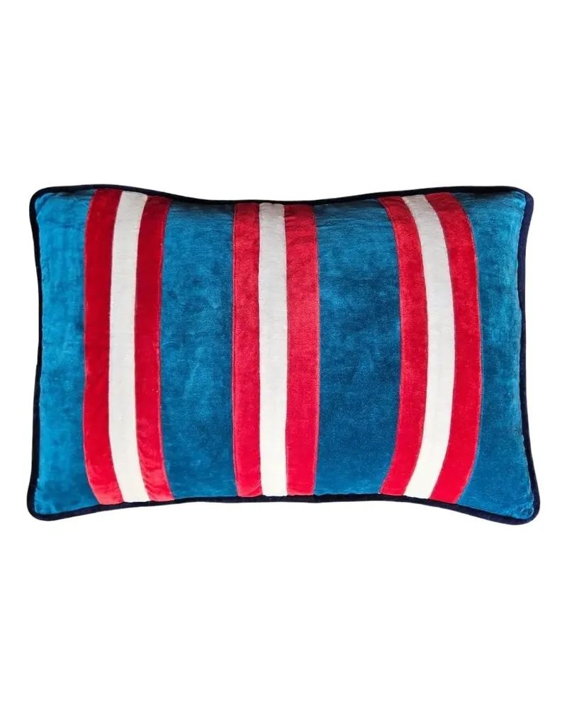 Les-Ottomans Gestreiftes Kissen aus Samt 60cm x 40cm - Blau Blau