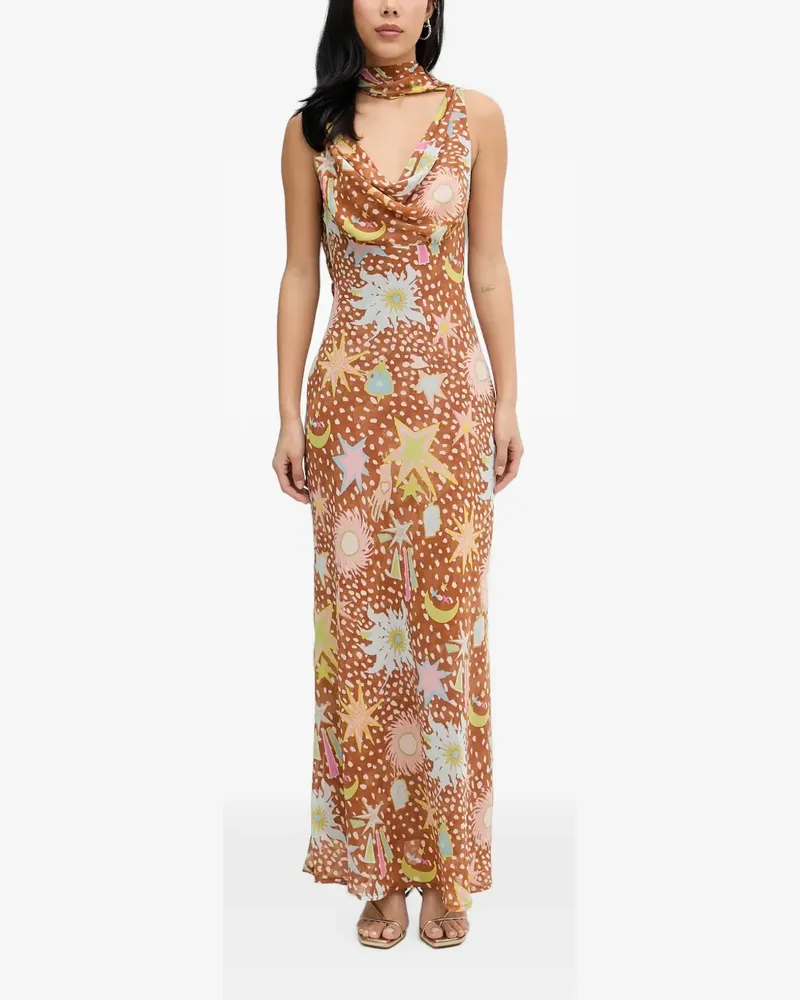 Never Fully Dressed Maxikleid mit Himmels-Print - Braun Braun