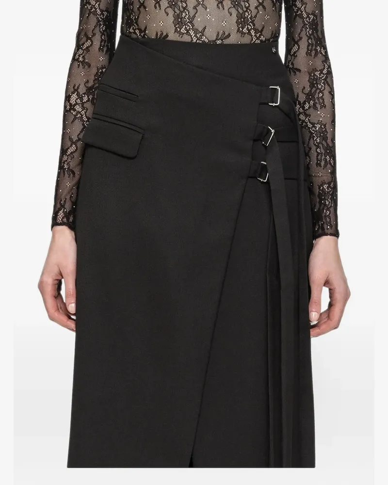 NISSA wool-blend wrap midi skirt - Schwarz Schwarz