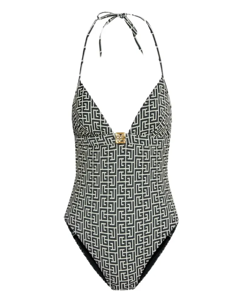 Balmain Badeanzug mit Monogrammmuster - Schwarz Schwarz