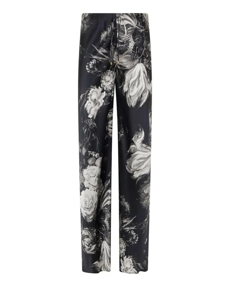 Roberto Cavalli Palazzohose mit Blumenprint - Schwarz Schwarz